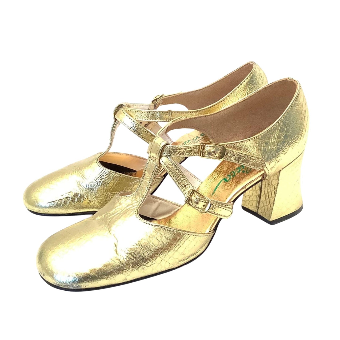 Gold Metallic T-Strap Heels Sbicca