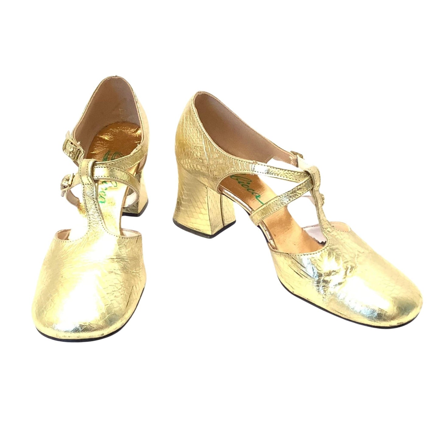 Gold Metallic T-Strap Heels Sbicca