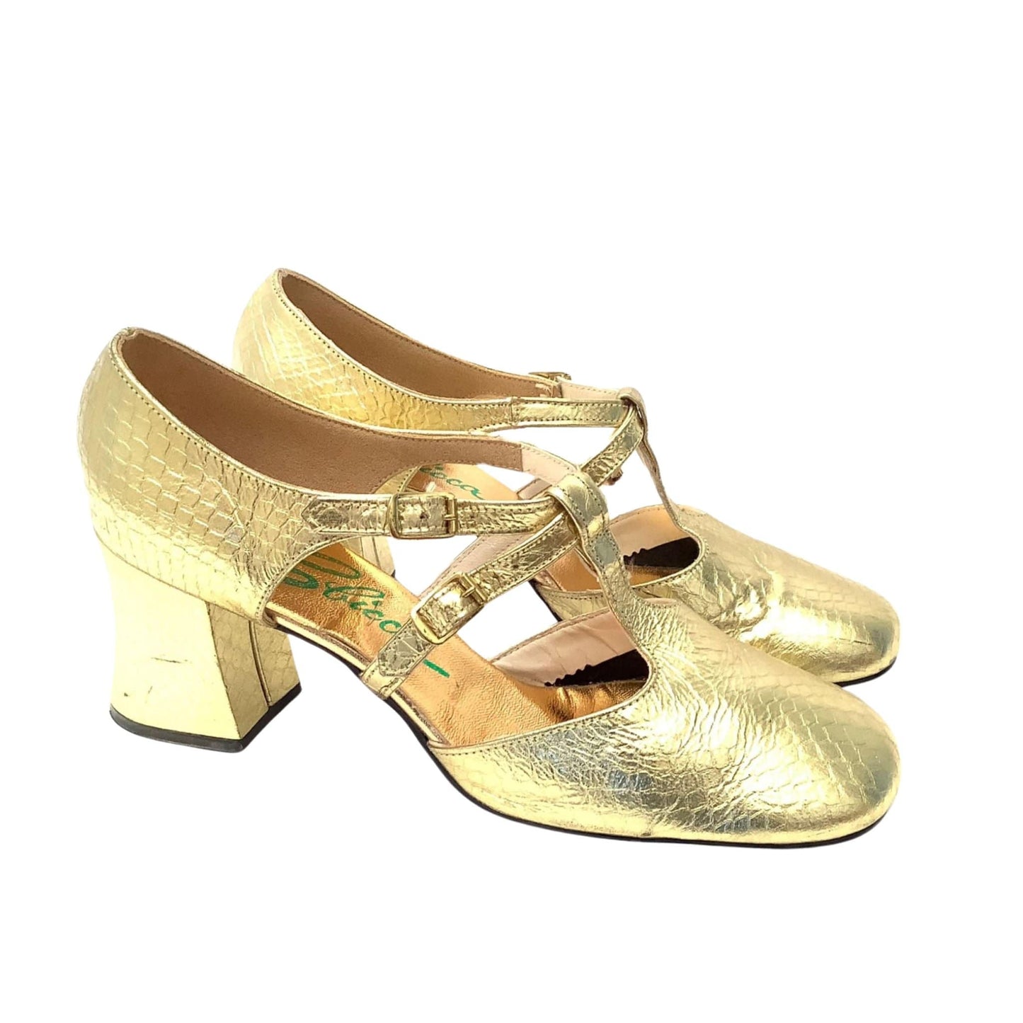 Gold Metallic T-Strap Heels Sbicca