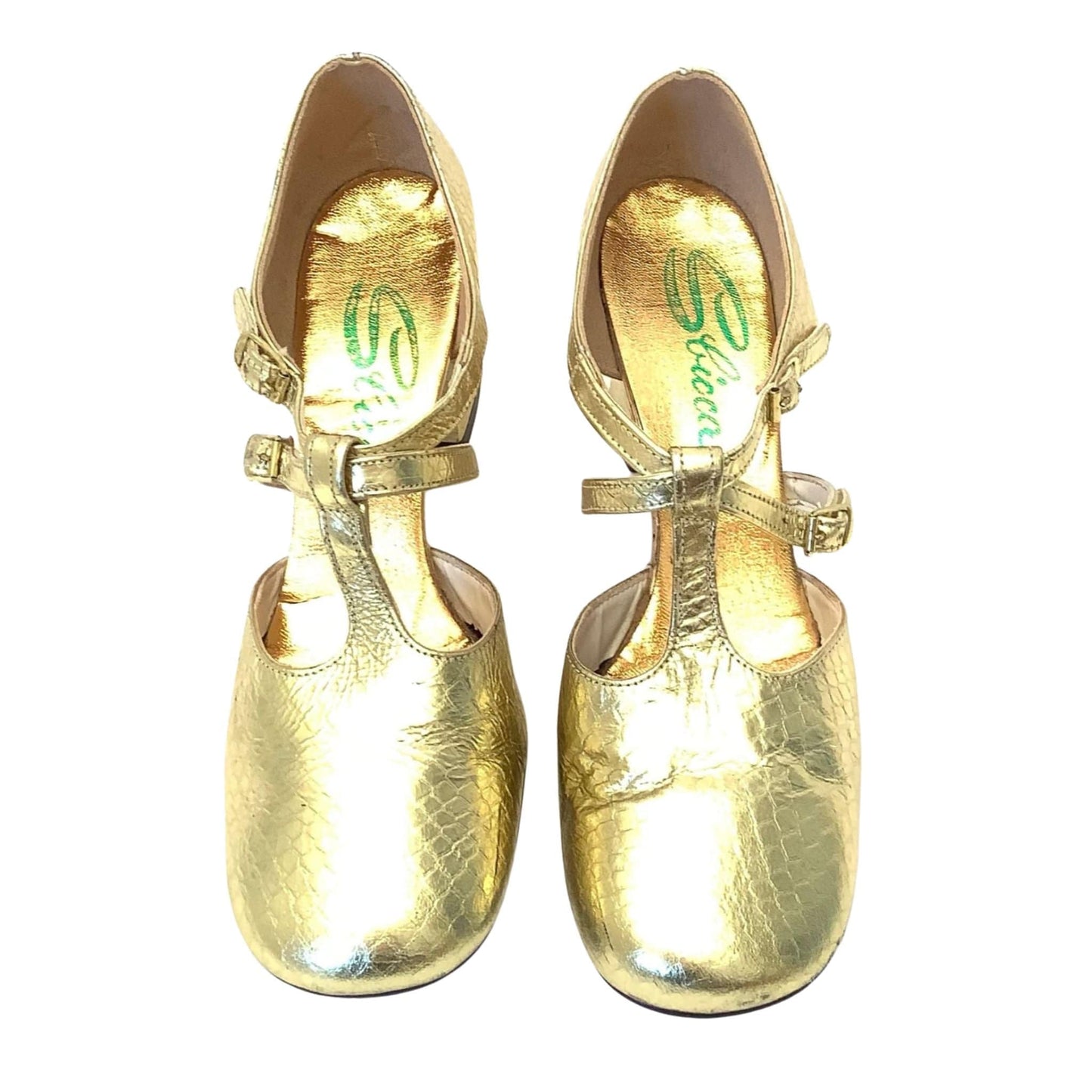 Gold Metallic T-Strap Heels Sbicca