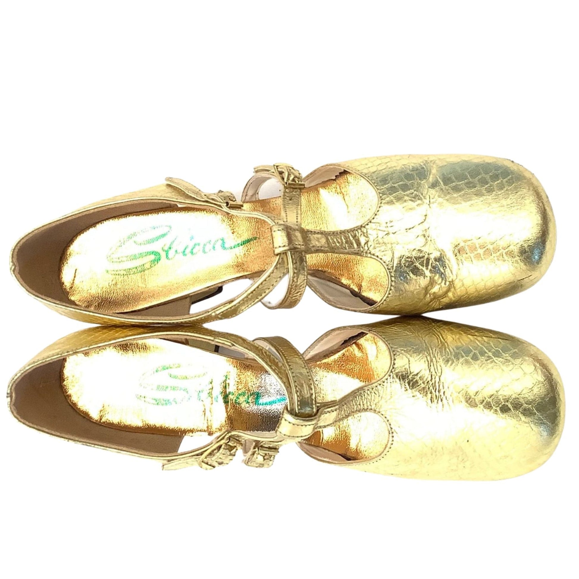 Gold Metallic T-Strap Heels Sbicca