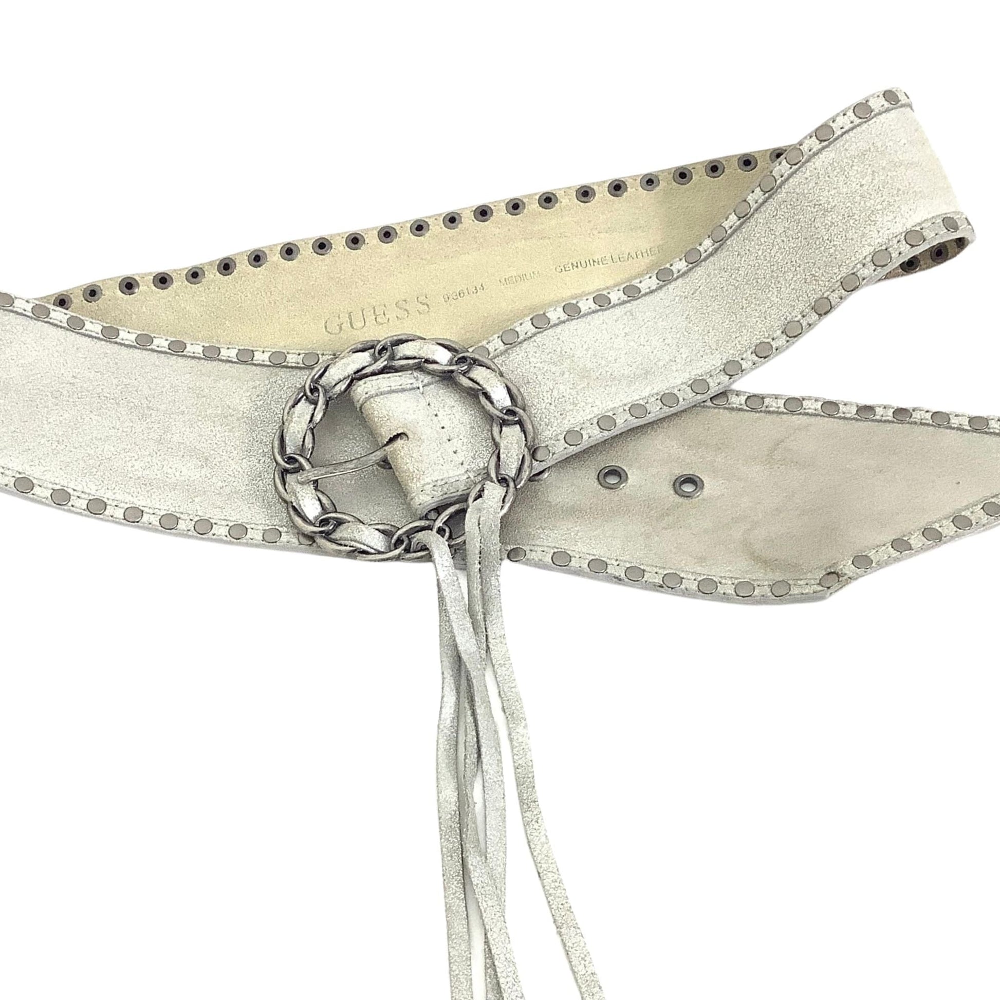 Silver Leather Belt Large / Silver / Vintage 1980s