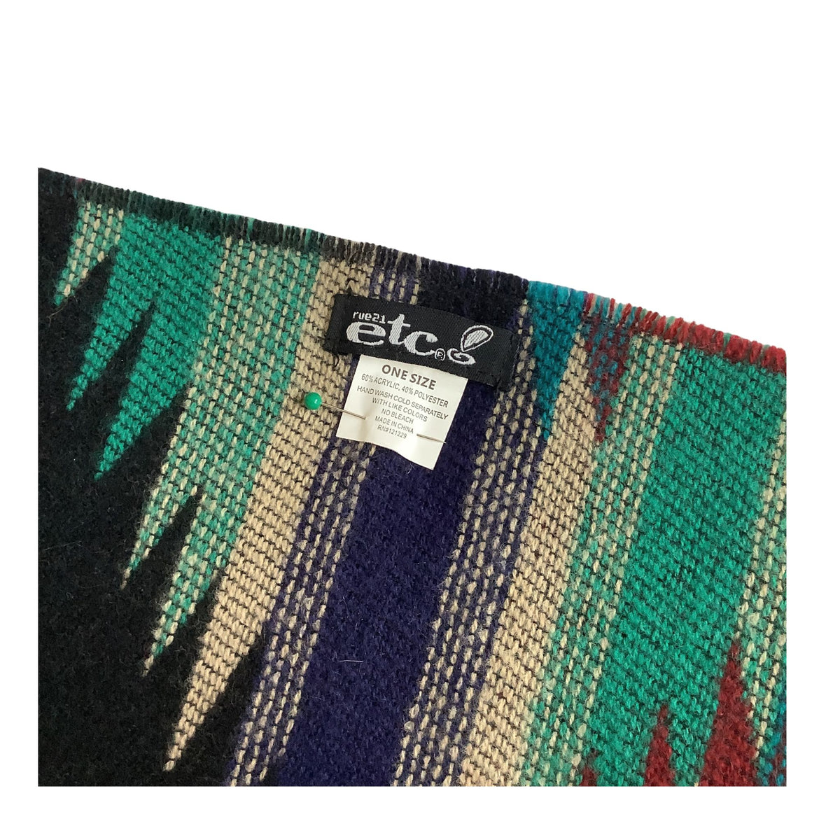 Label on Southwestern blue shawl