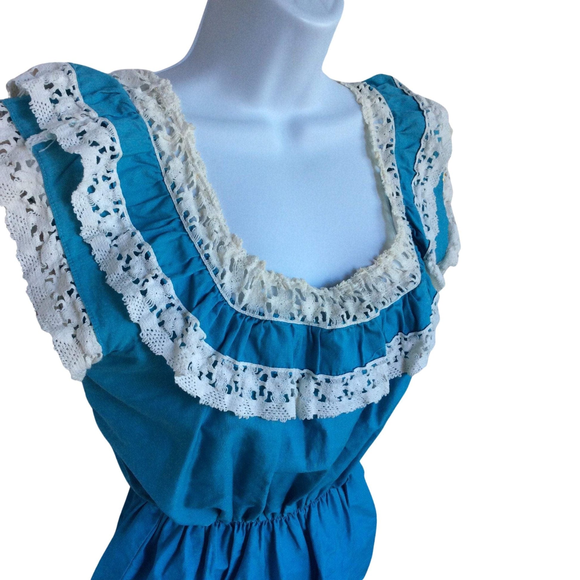 Vintage Square Dance Full Skirt & Top Blue Cotton Women's-S Vintage Square Dance Full Skirt & Top Blue Cotton Women's-S