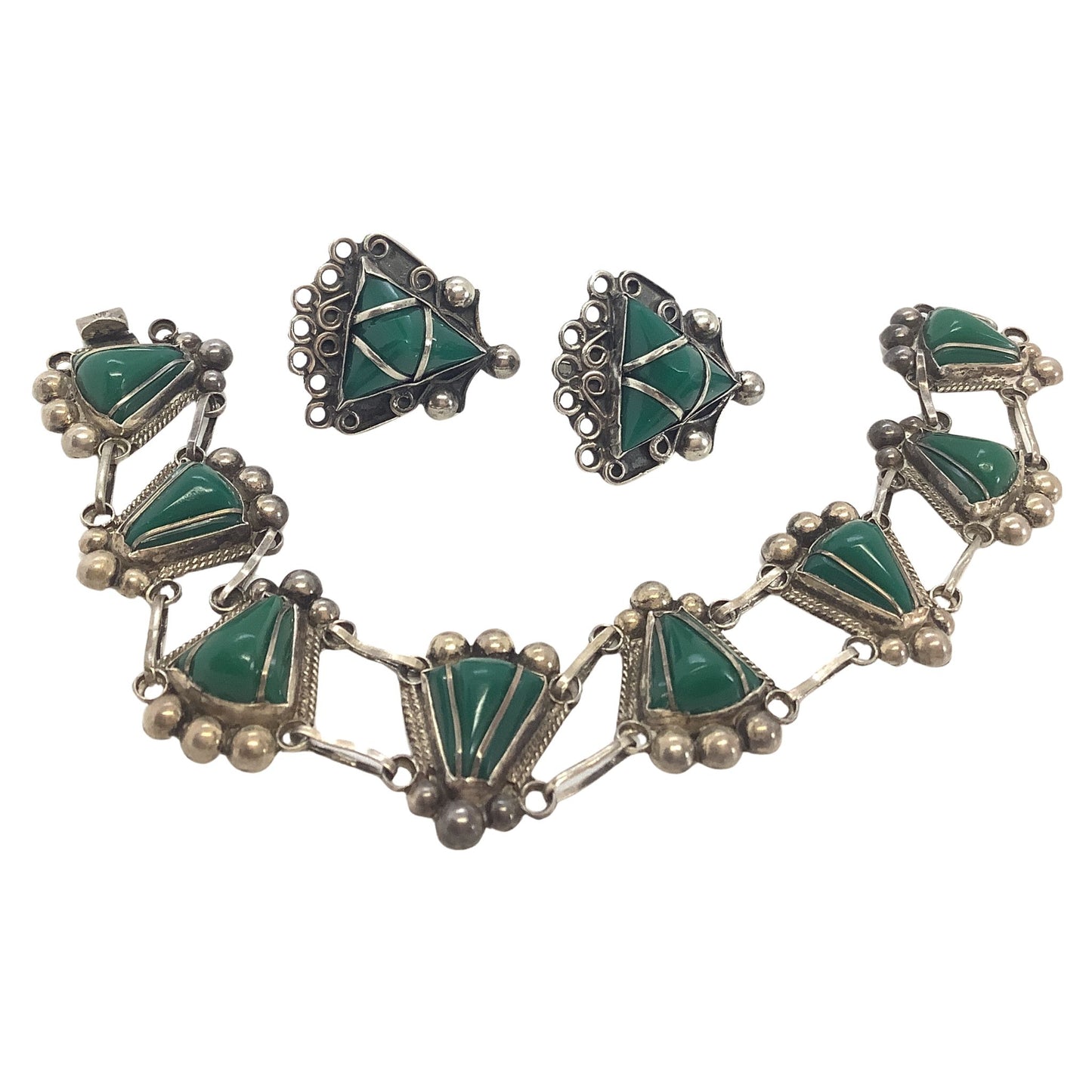 Sterling Silver Malachite Bracelet front view on a white background