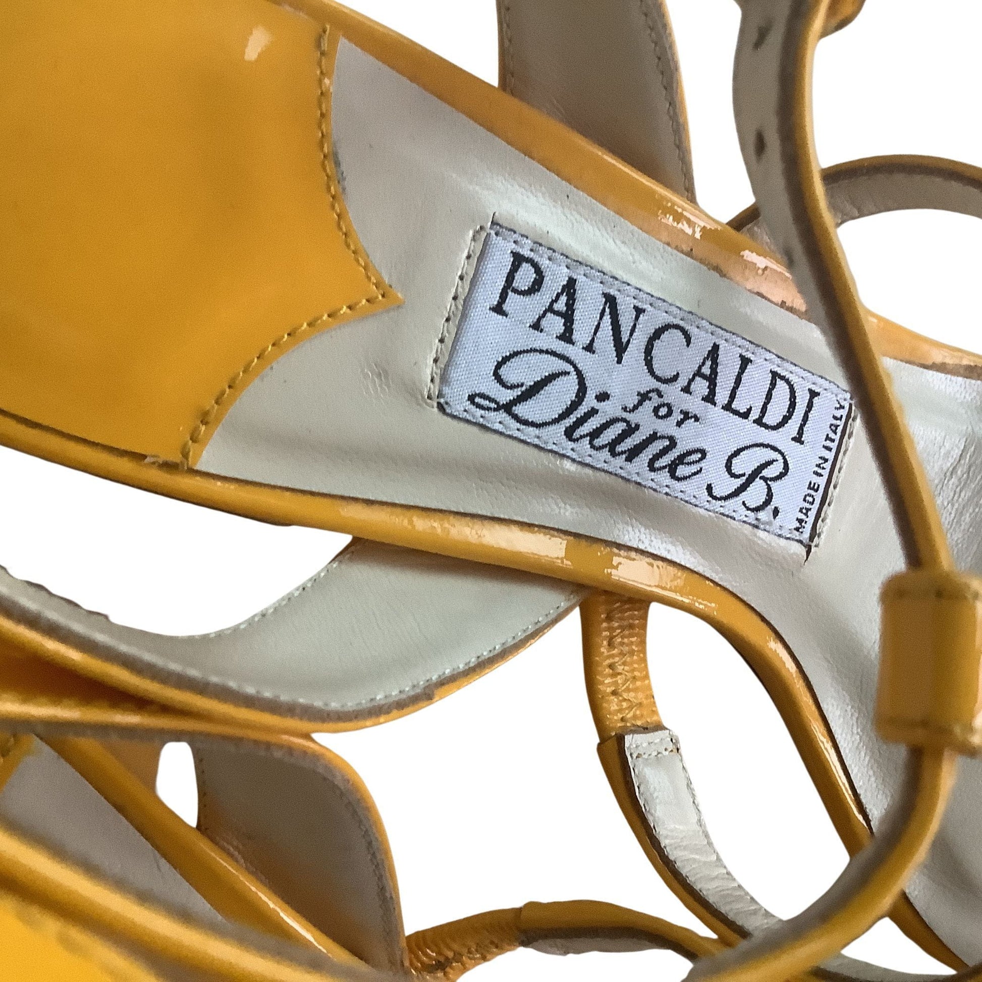 Strappy Pancaldi Yellow Heels - Patent Leather Chunky Heel