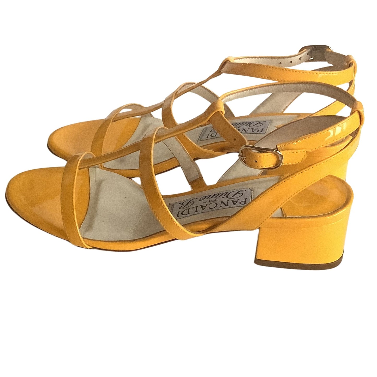 Strappy Pancaldi Yellow Heels - Patent Leather Chunky Heel