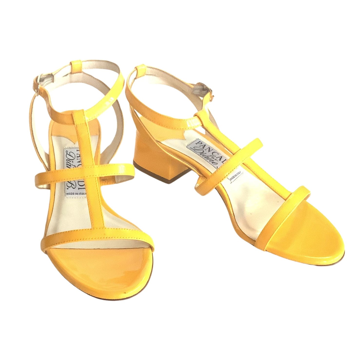 Strappy Pancaldi Yellow Heels - Patent Leather Chunky Heel