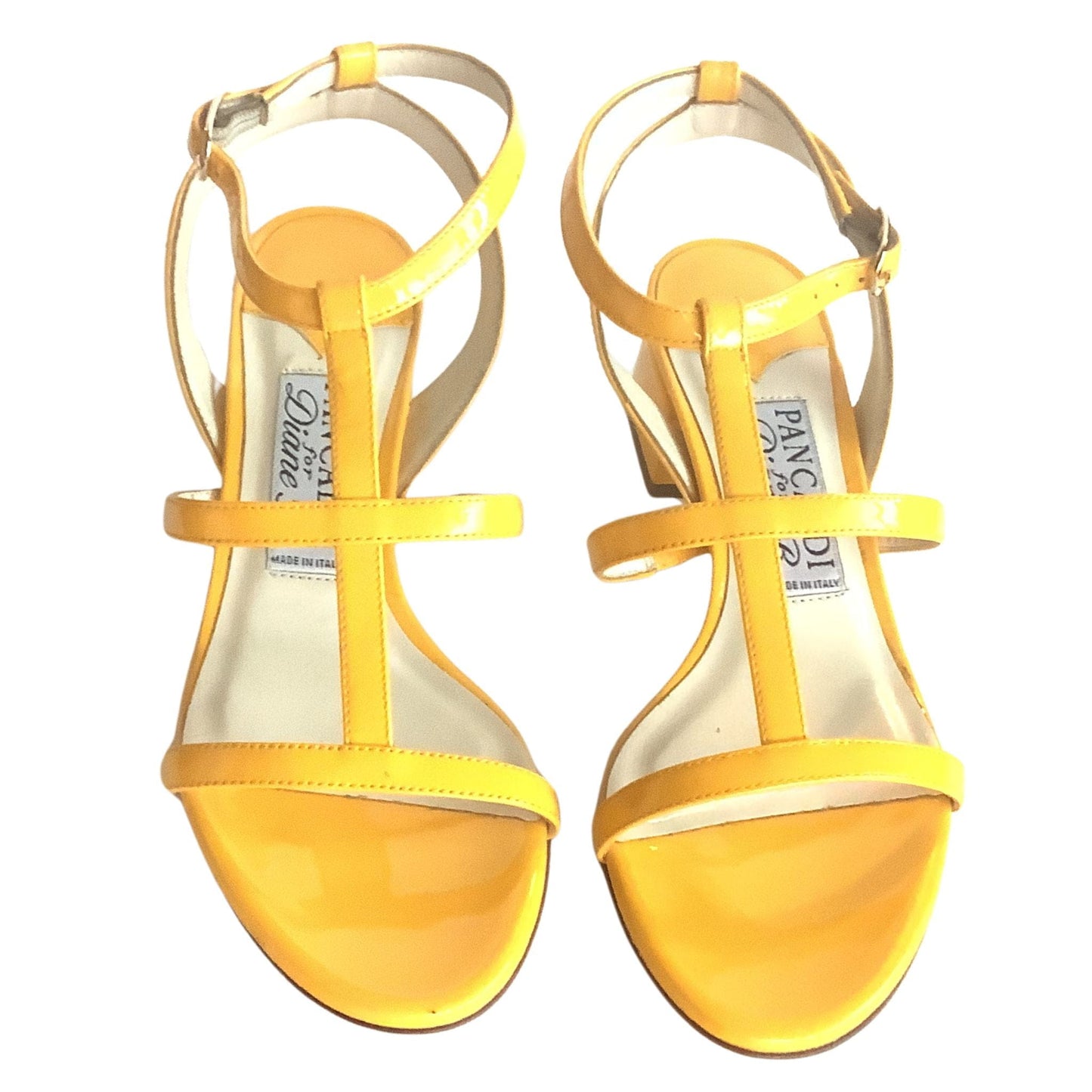 Strappy Pancaldi Yellow Heels - Patent Leather Chunky Heel