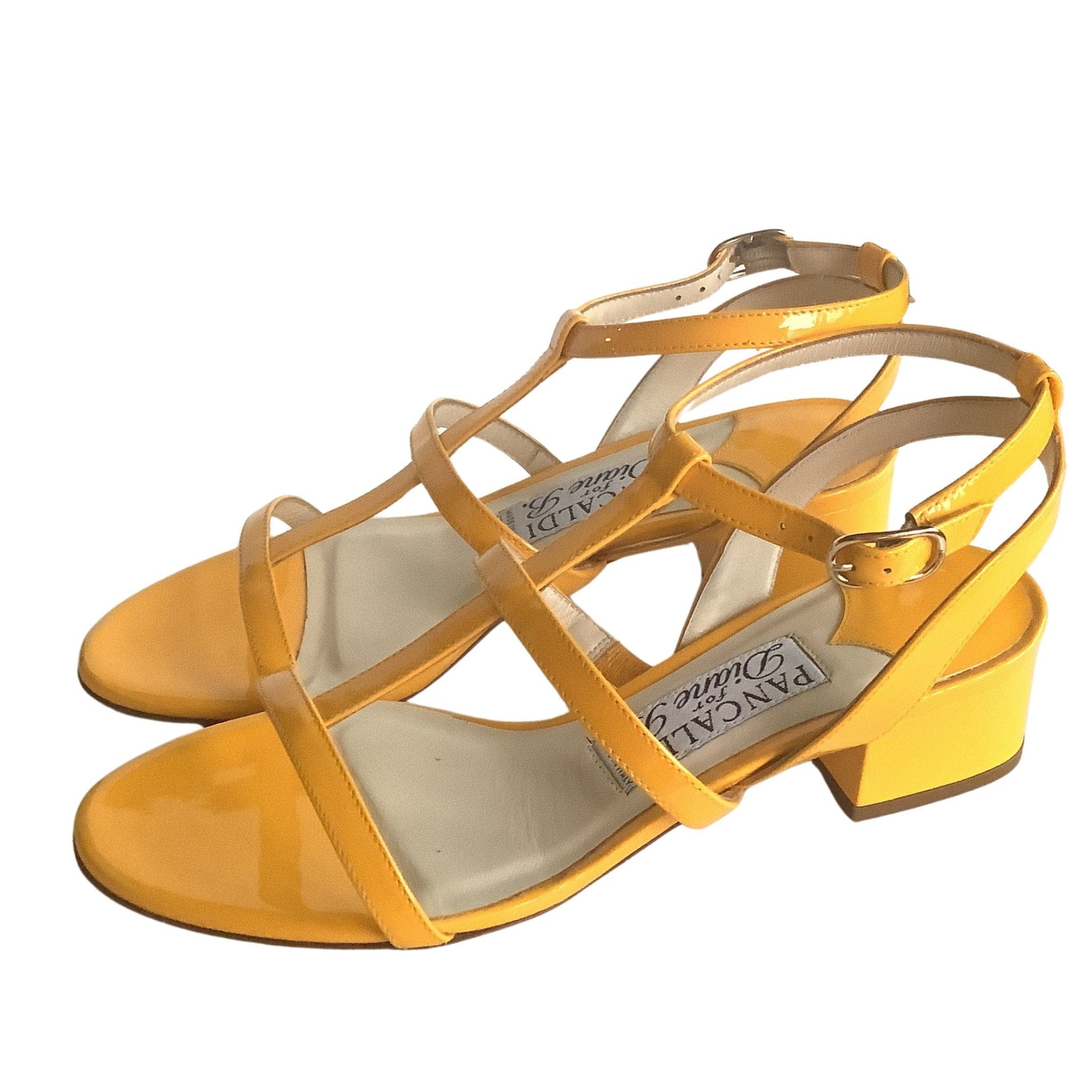 Strappy Y2K Yellow Heels - Patent Leather Chunky Heel