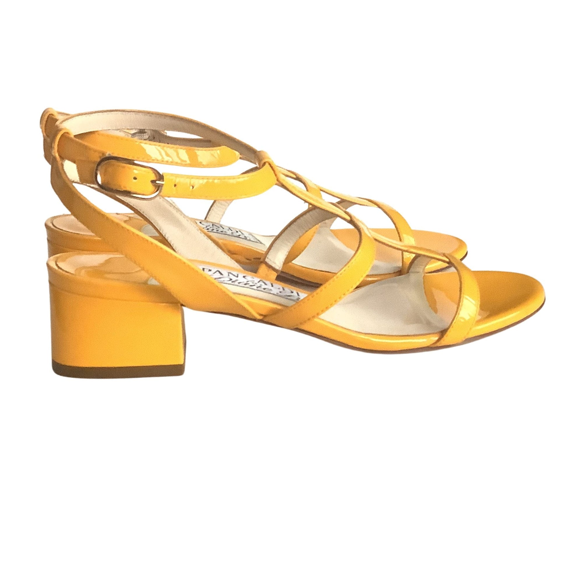 Strappy Y2K Yellow Heels - Patent Leather Chunky Heel