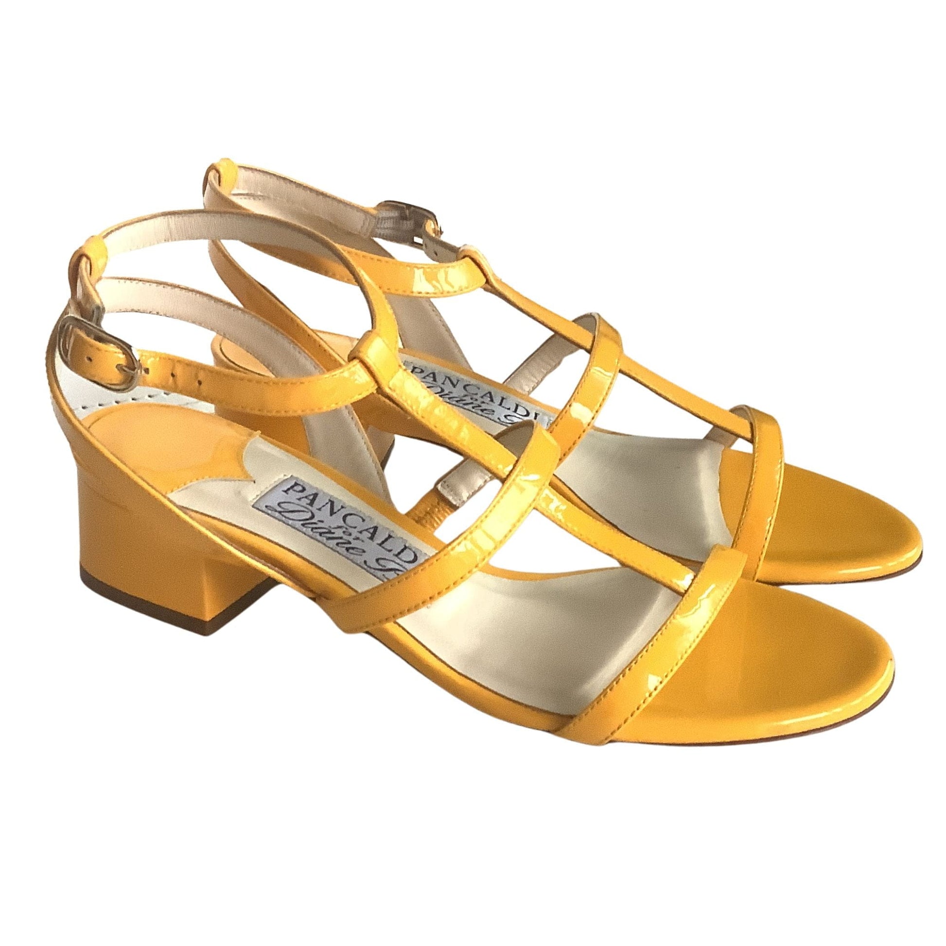 Strappy Y2K Yellow Heels - Patent Leather Chunky Heel