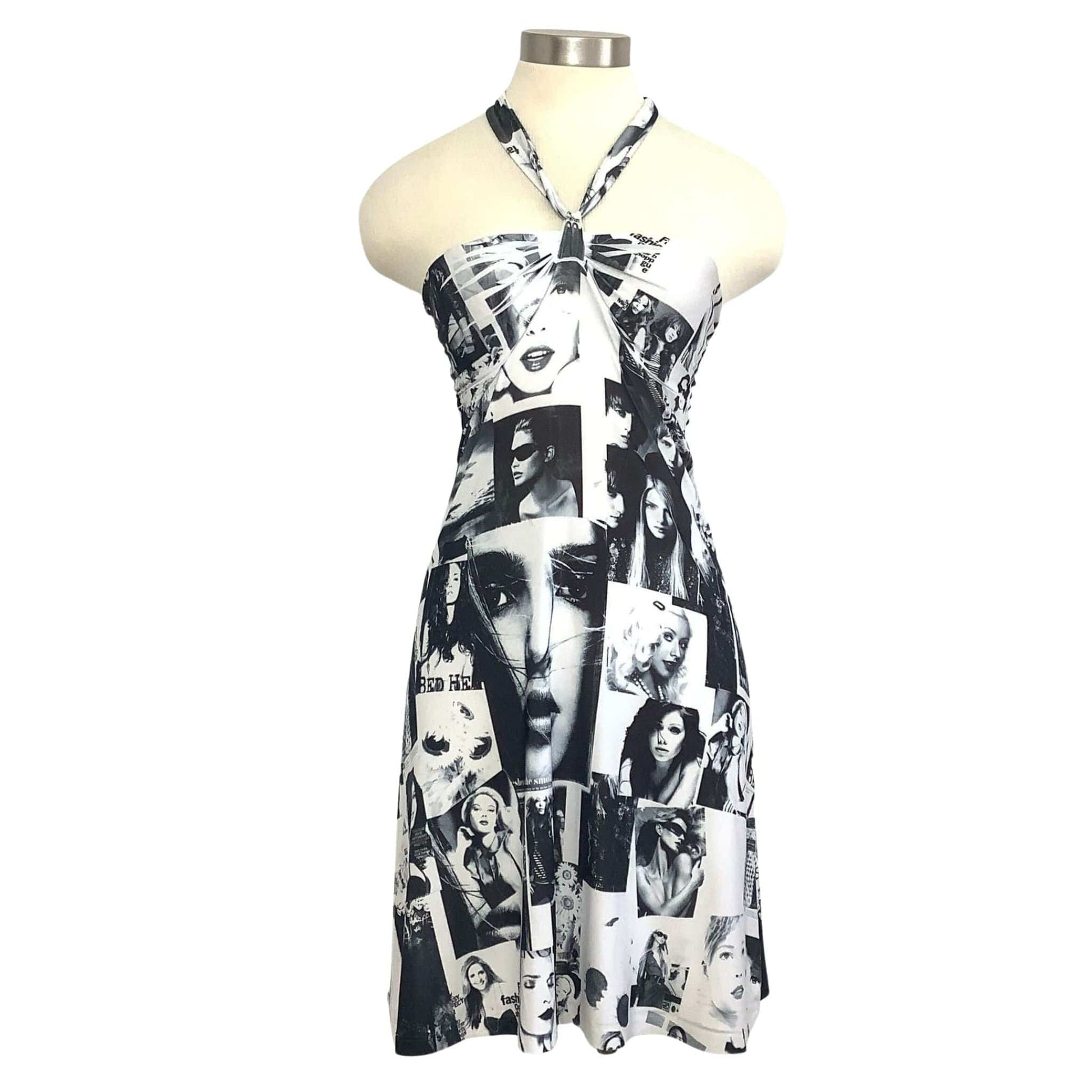 Vintage '90s Supermodel Bodycon Dress Black & White Size-M Vintage '90s Supermodel Bodycon Dress Black & White Size-M