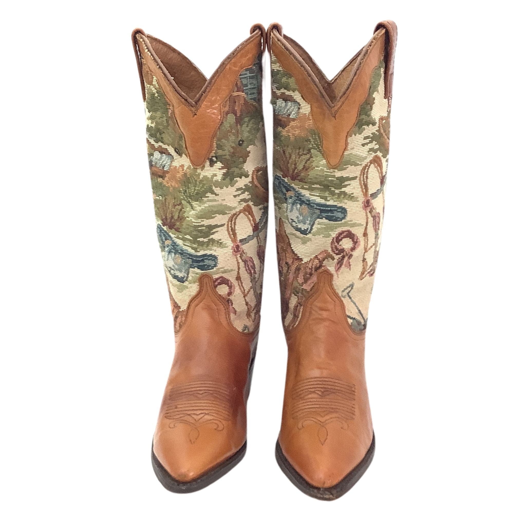 Vintage Dan Post 1990s Cowboy Boots Western Tapestry Size-7