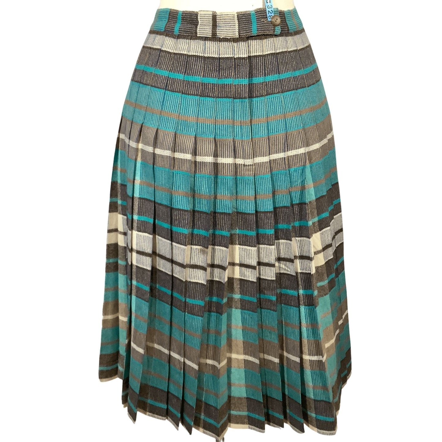 Teal Plaid Wool Skirt Small / Multi / Vintage 1960s