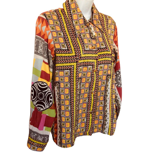 Vintage Silk Todd Oldham Blouse - 1990s Geometric Pattern