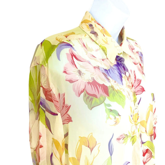 Adrienne Vittadini Baroque 1980s Transparent Floral Shirt