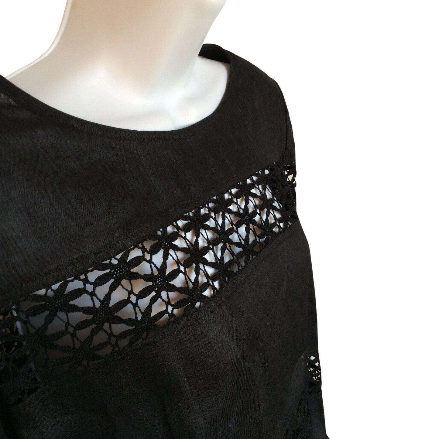 Valentino Garavani Blouse - Black Linen Crochet Trim
