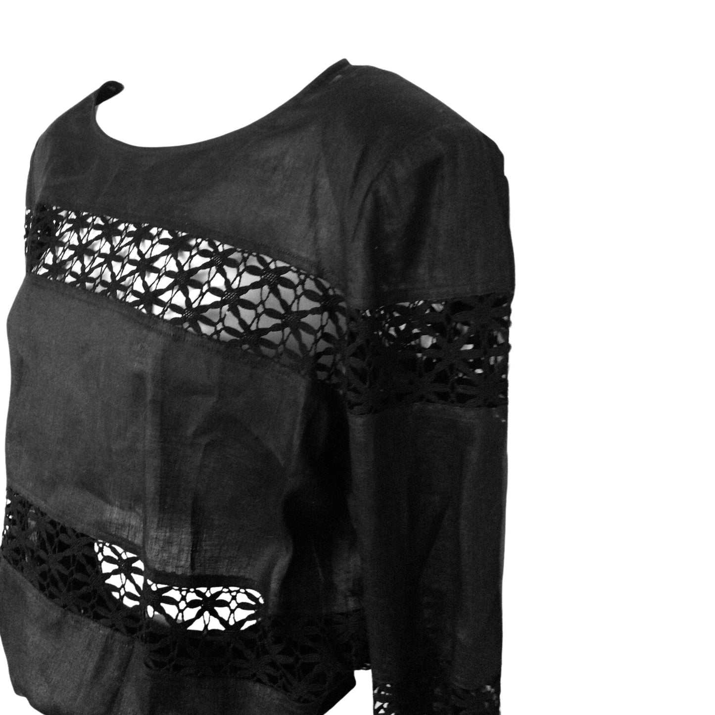 Valentino Garavani Blouse - Black Linen Crochet Trim