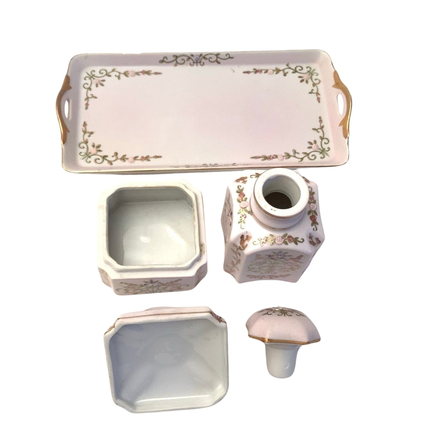 Vanity Dresser Set Pink / Porcelain / Vintage 1940s