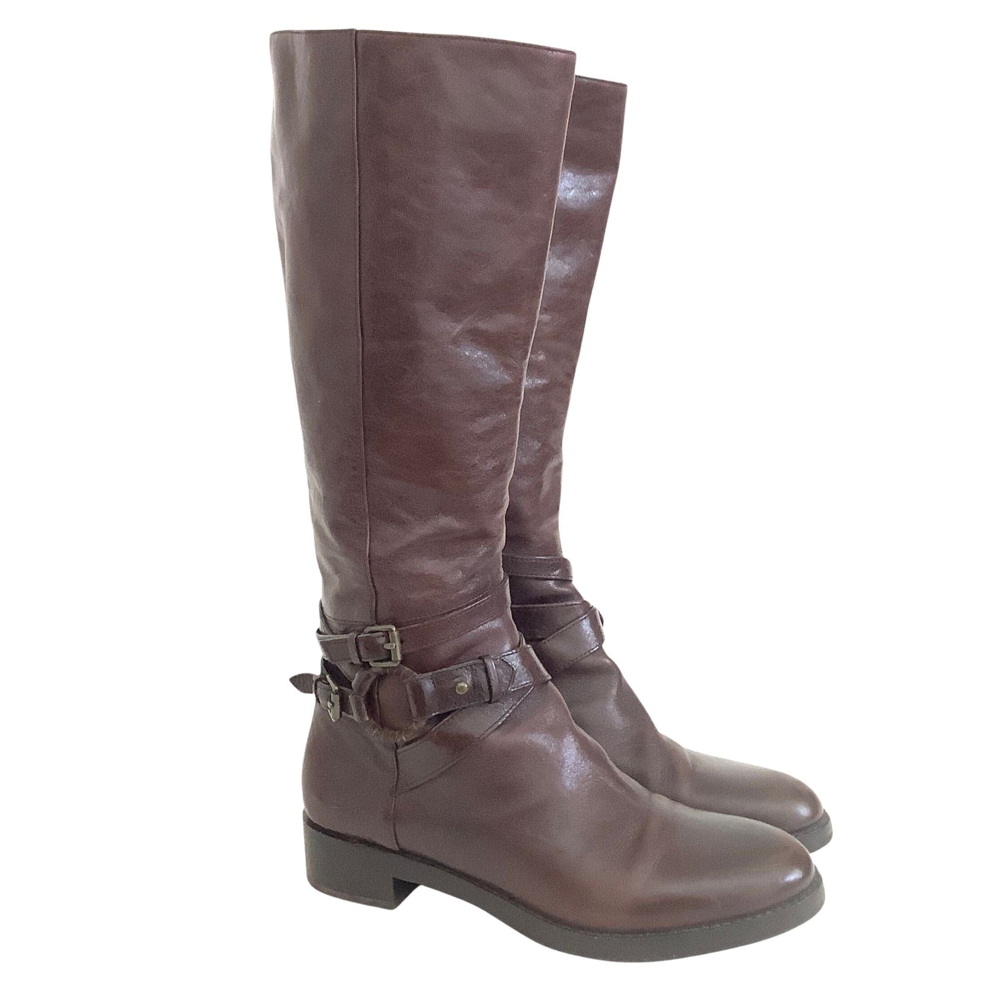 Via Spiga Flat Riding Boots Brown Leather Women's Size 7.5 Via Spiga Flat Riding Boots Brown Leather Women's Size 7.5