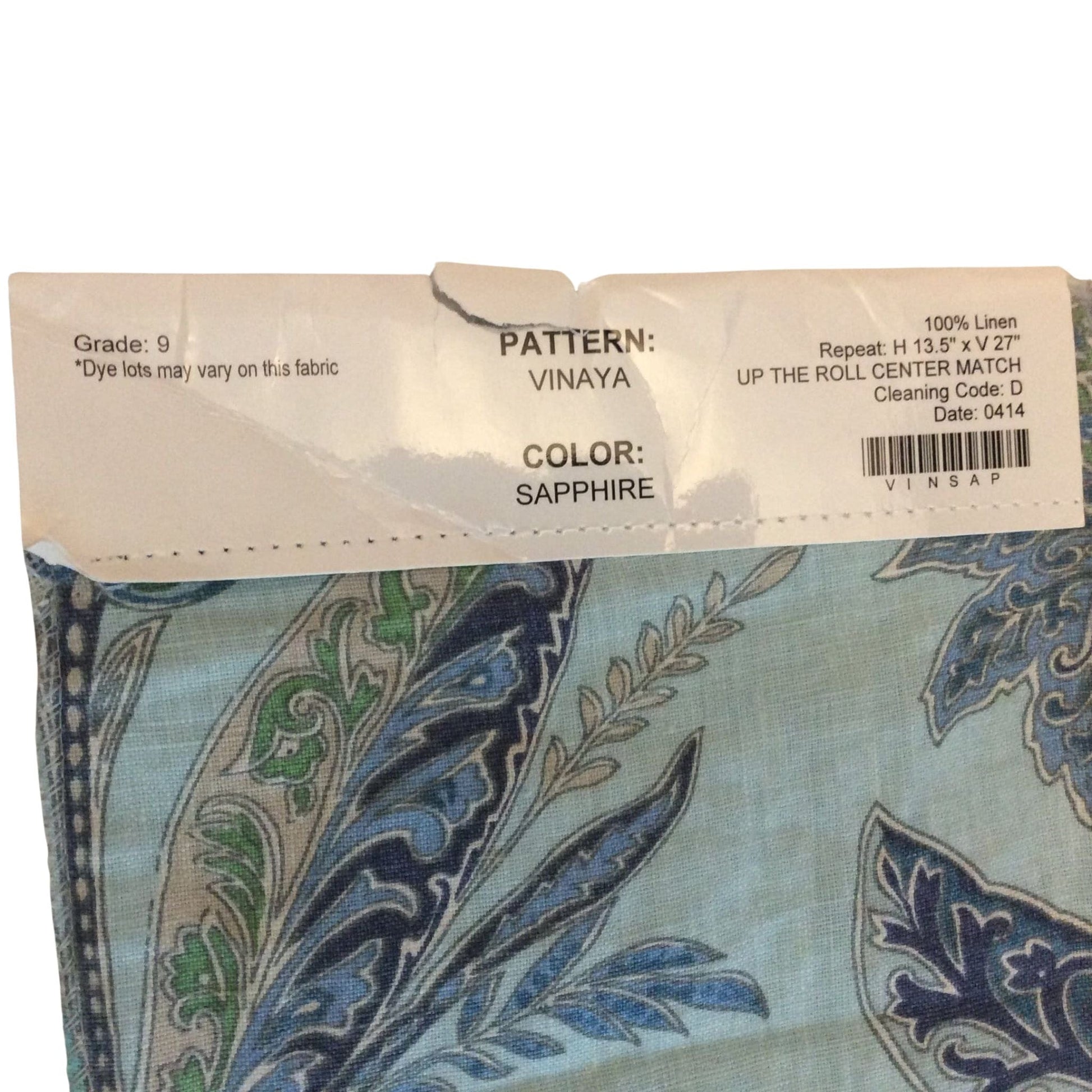 Blue Paisley Linen Sample Label view