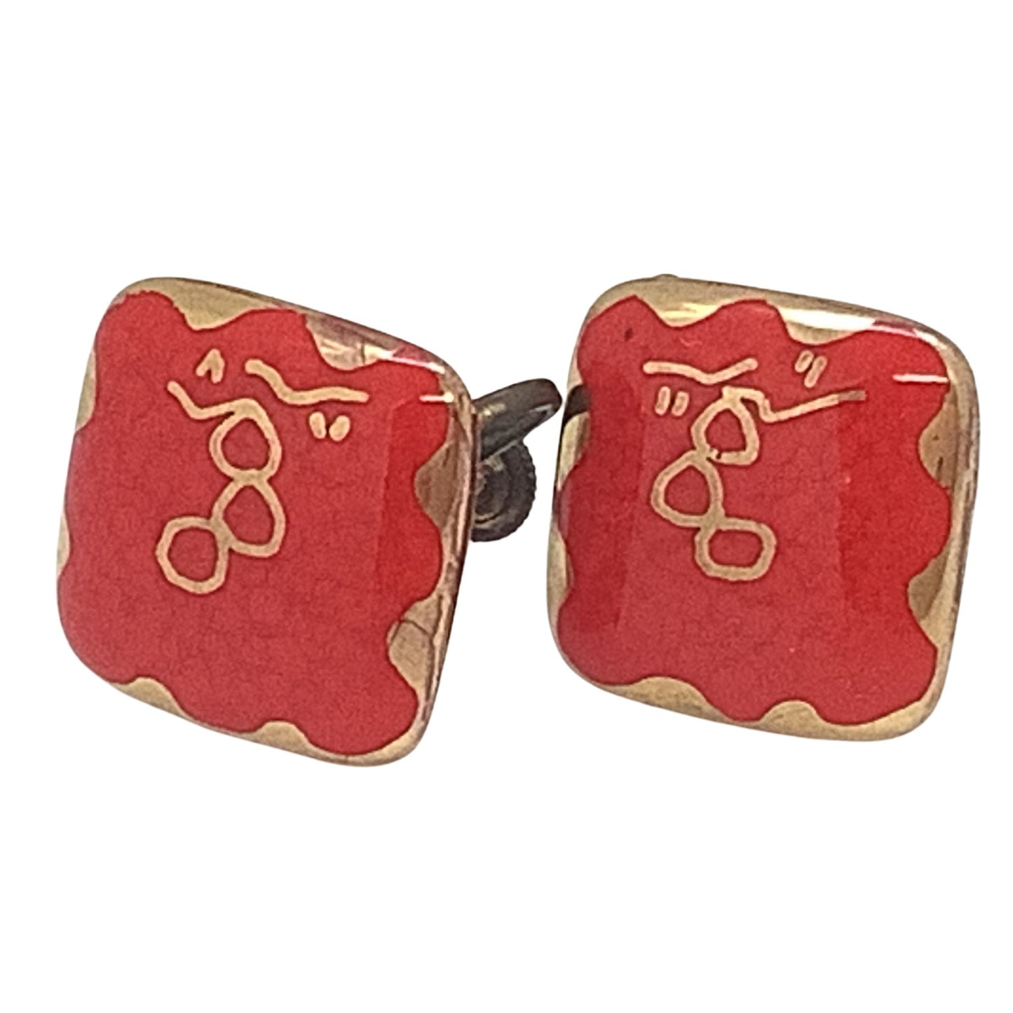 Vintage 1950s Red Earrings Front View on a white background