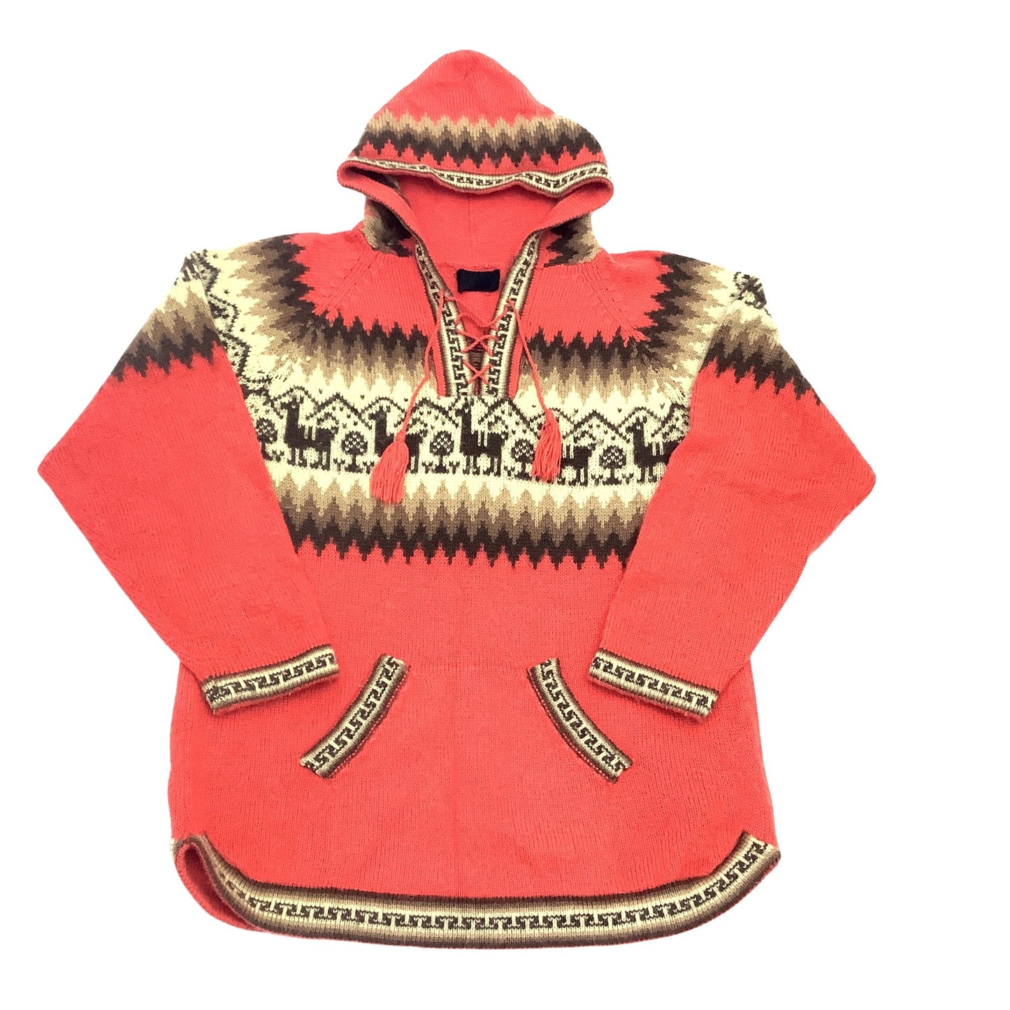 Vintage Alpaca Wool Knitted Red Hoodie Top View