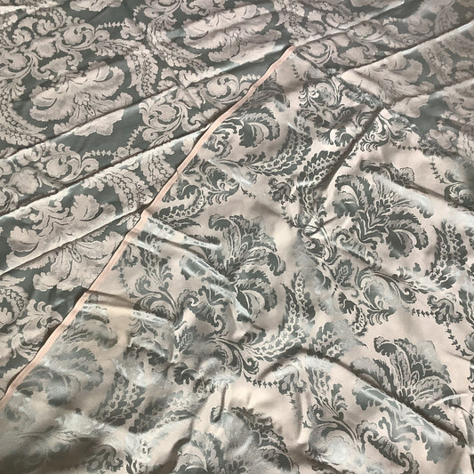 Vintage blue brocade fabric true color