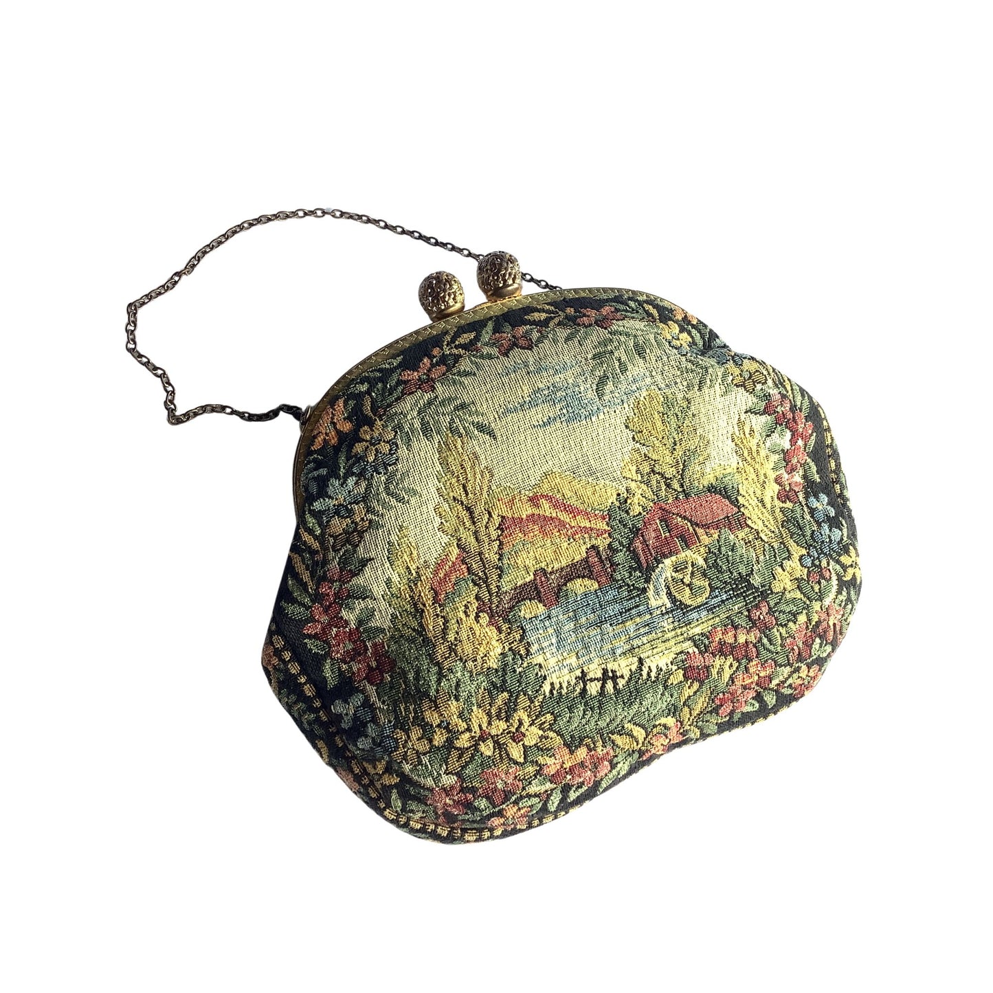 Vintage Tapestry Purse with Filigree closure back view