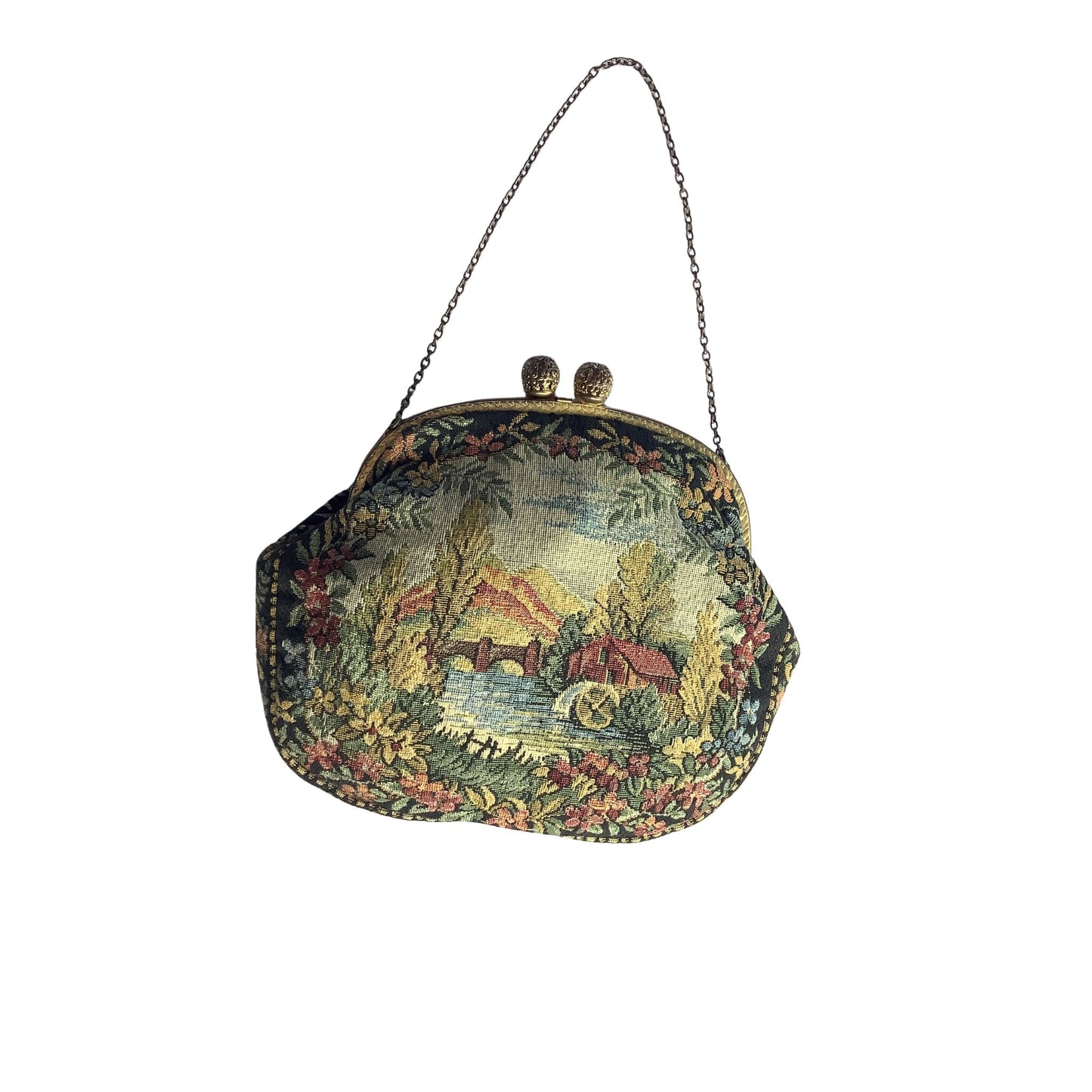 Vintage Tapestry Purse with Filigree closure top view
