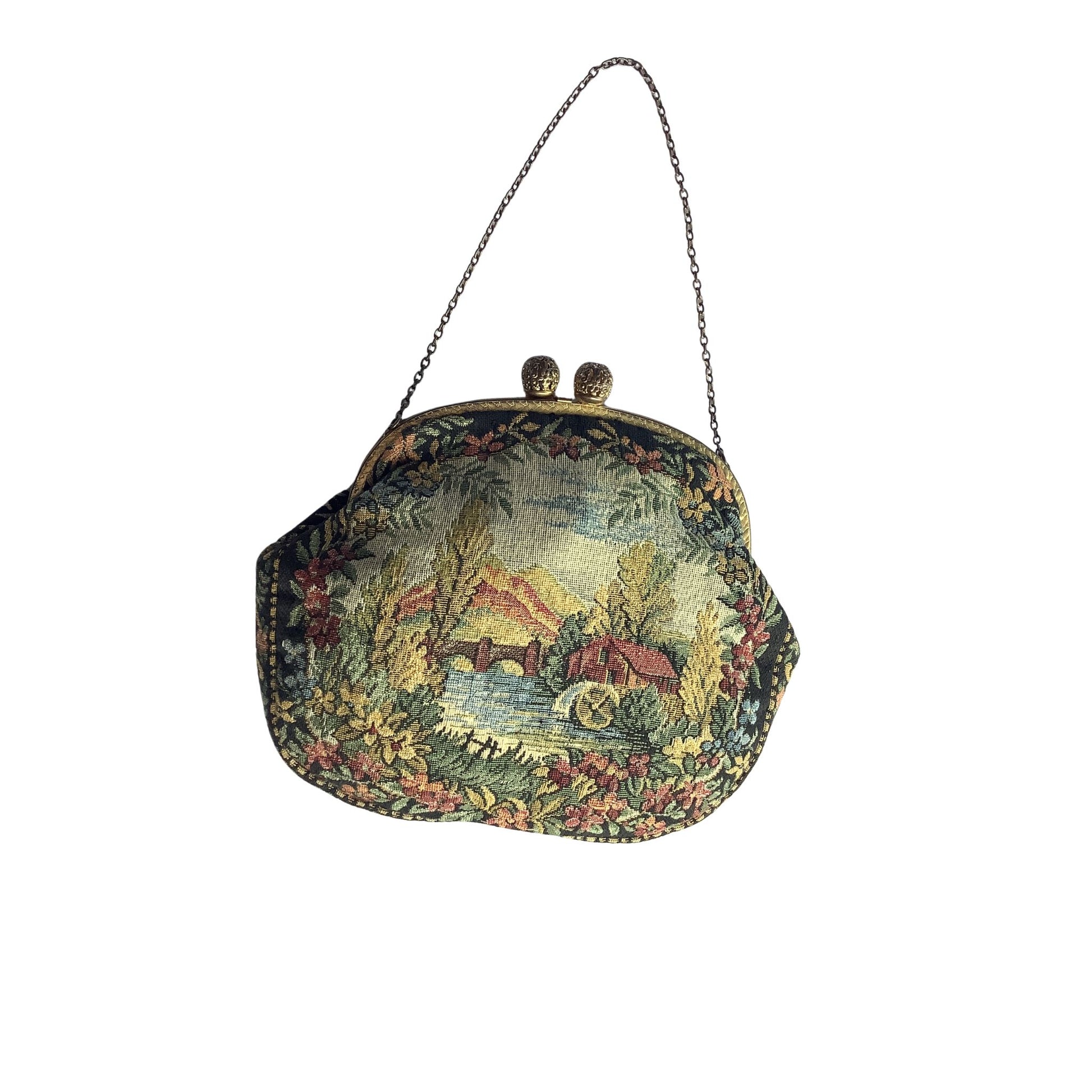 Vintage Tapestry Purse with Filigree closure top view