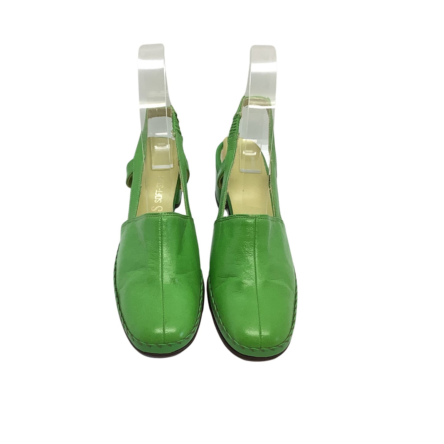 Vintage Green Faux Leather Slingback Heels.