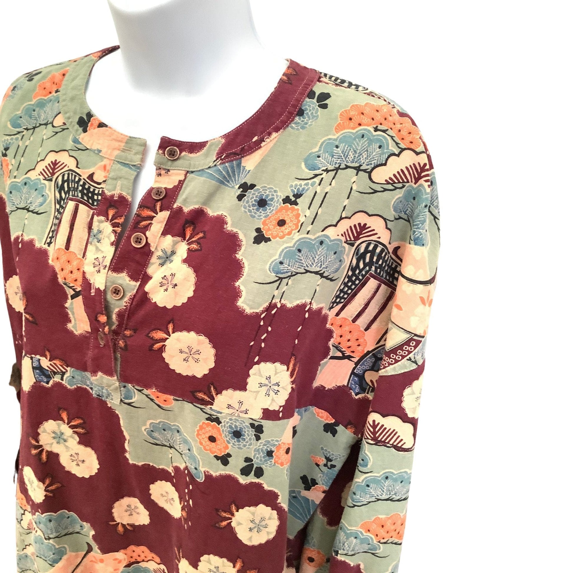 Vintage Linen Floral Tunic - YMC | Multicolor Asian Pattern