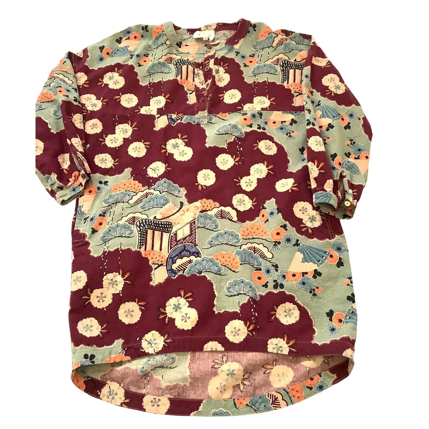 Vintage Linen Floral Tunic - YMC | Multicolor Asian Pattern