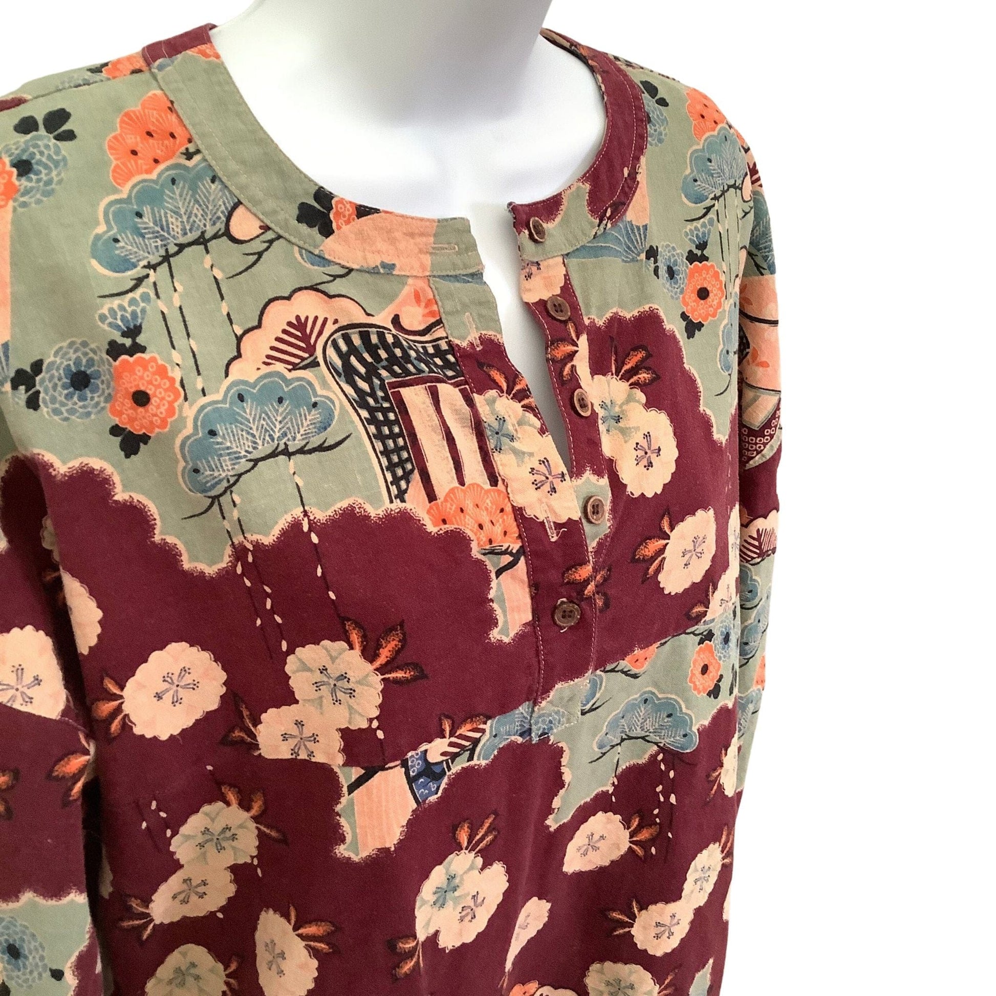Vintage Linen Floral Tunic - YMC | Multicolor Asian Pattern