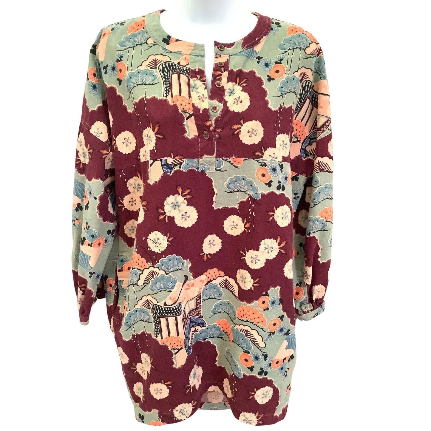 Vintage Linen Floral Tunic - YMC | Multicolor Asian Pattern