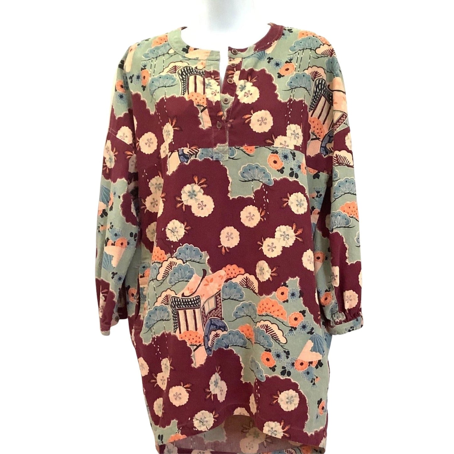 Vintage Linen Floral Tunic - YMC | Multicolor Asian Pattern