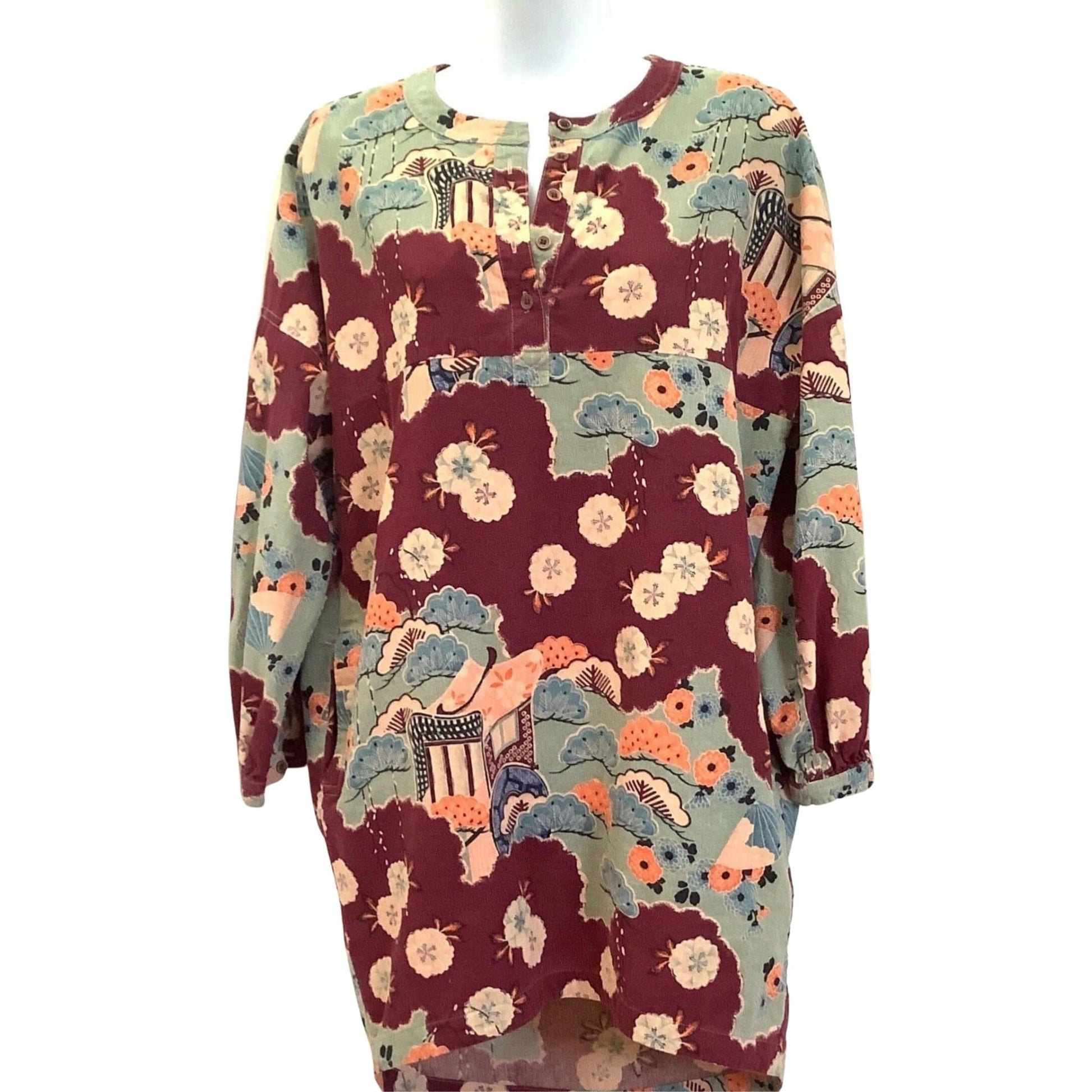 Vintage Linen Floral Tunic - YMC | Multicolor Asian Pattern