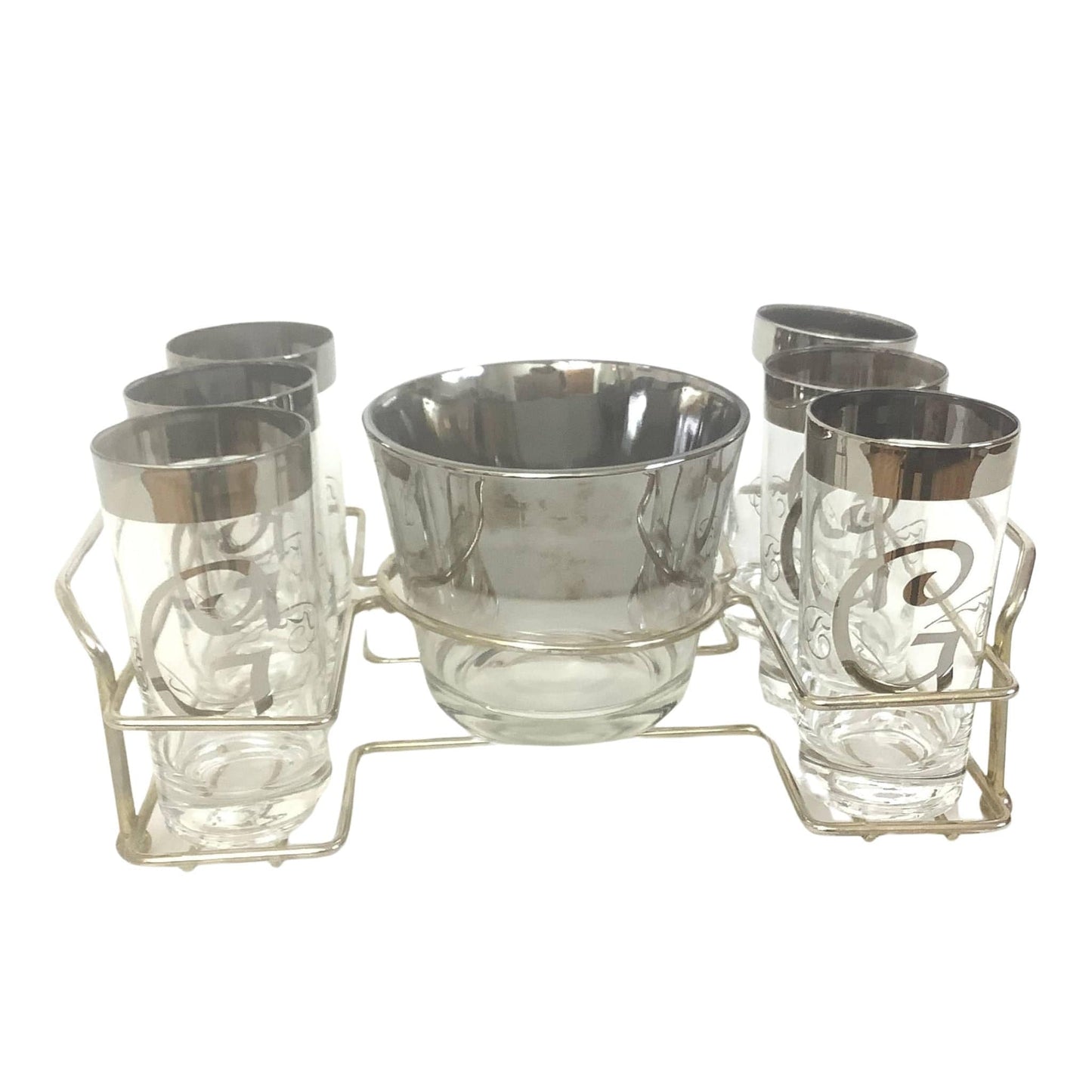 Vintage MCM Glassware Silver / Glass / Vintage 1950s