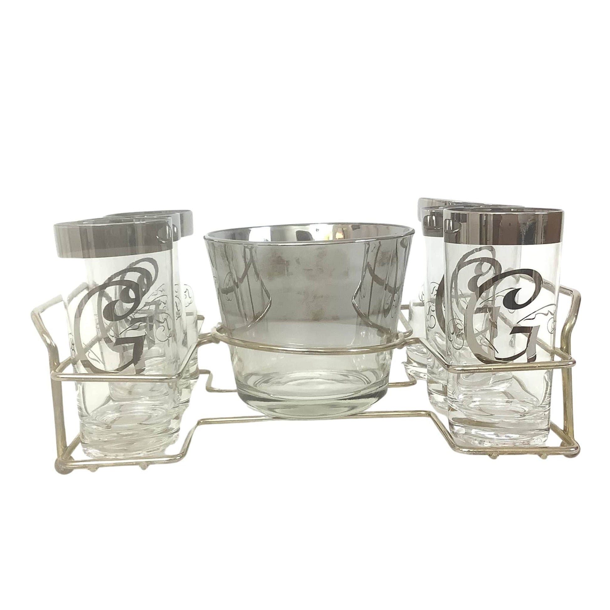 Vintage MCM Glassware Silver / Glass / Vintage 1950s