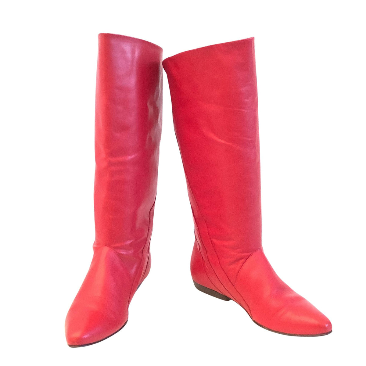 Vintage Boots Red LeatherFlat Heel Women's Size - Image 1