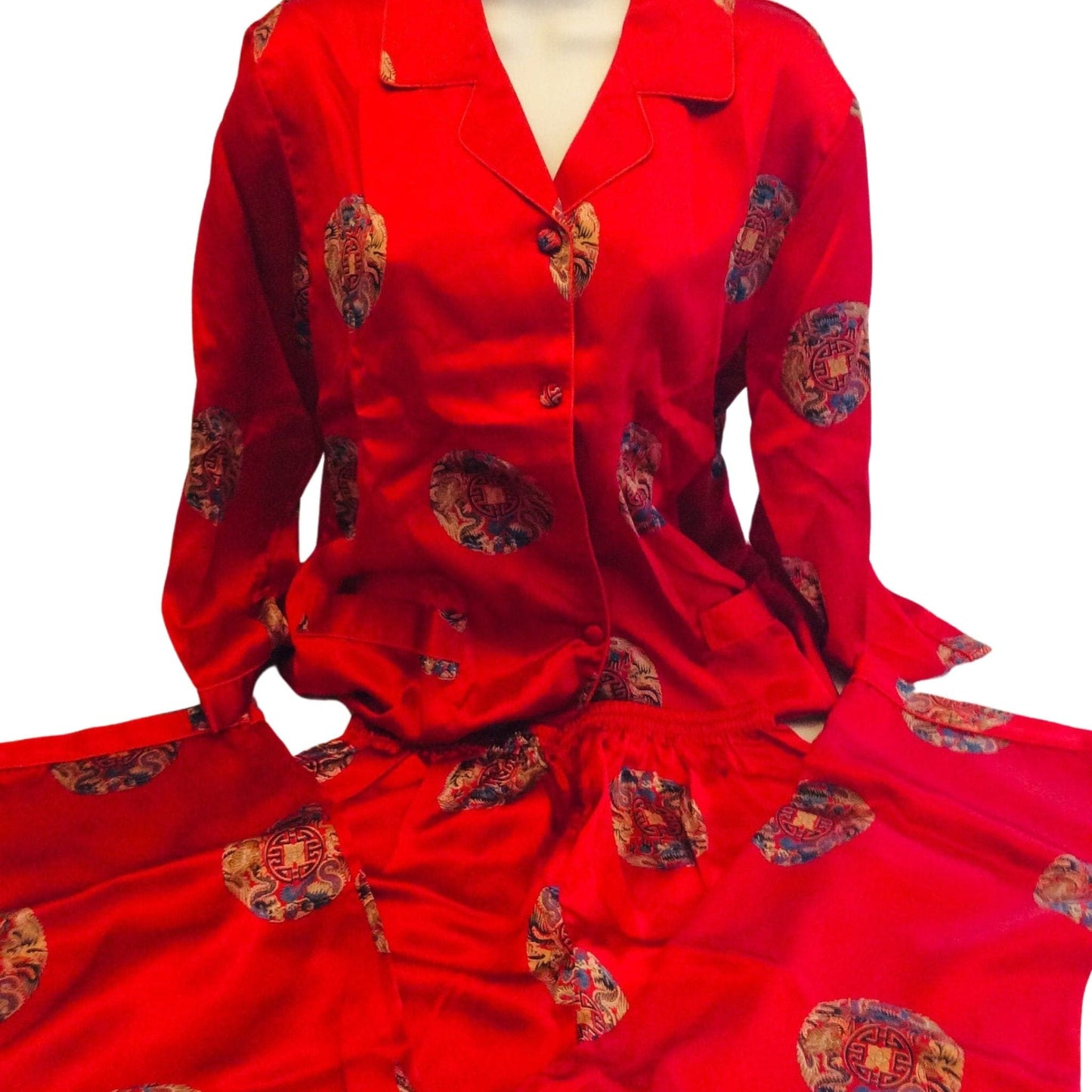 Vintage Red Silk Pajamas