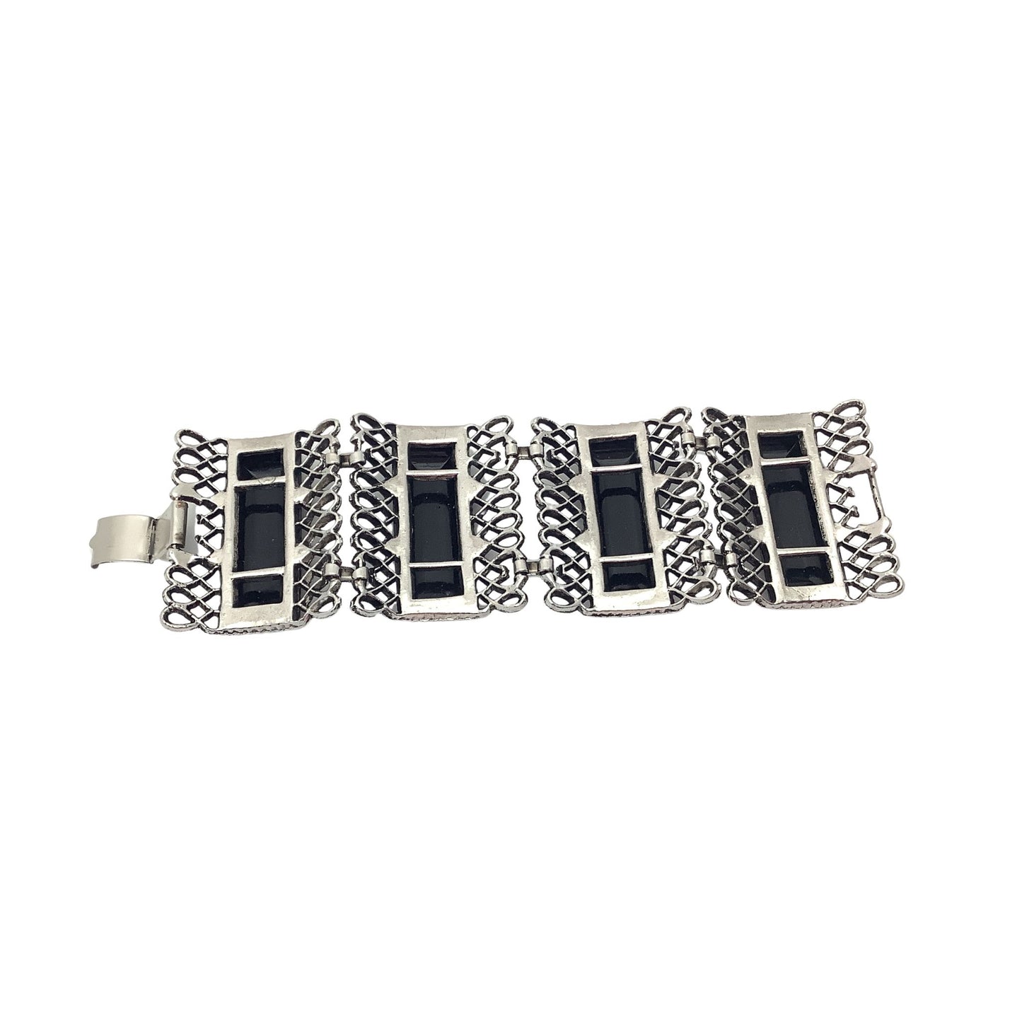 Vintage Silver-Tone Book-Chain Bracelet Back View