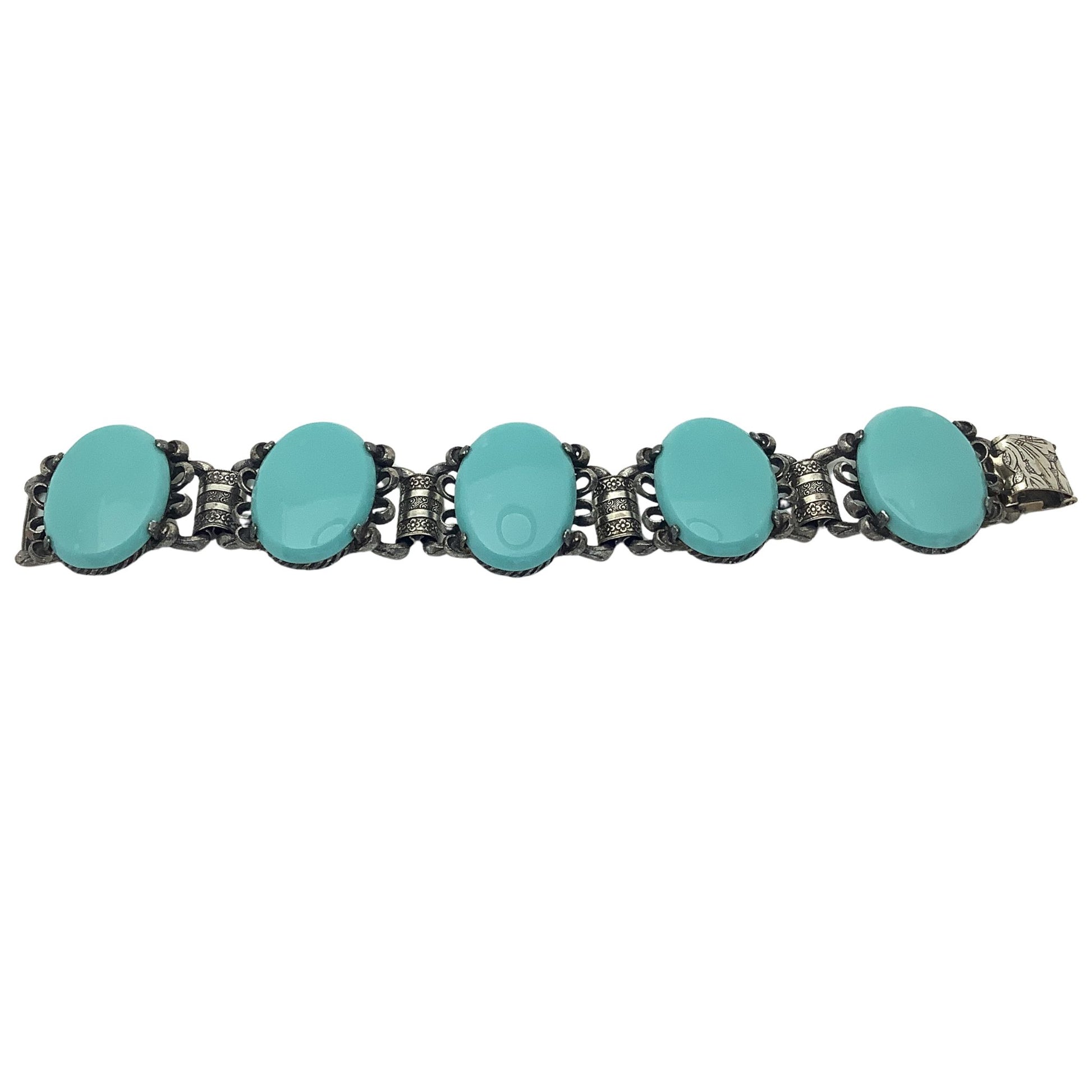 Vintage Turquoise Blue Glass Bracelet Book Chain Style