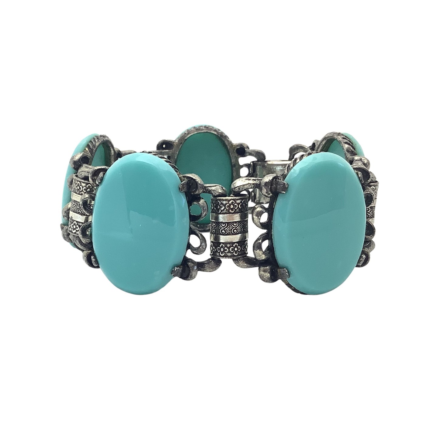 Vintage Turquoise Blue Glass Bracelet Front View