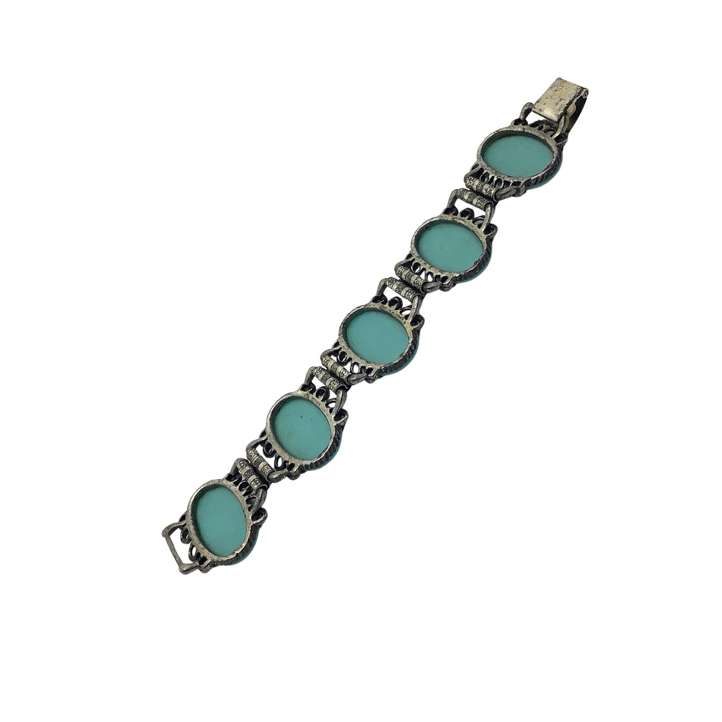 Vintage Turquoise Blue Glass Bracelet Underside View