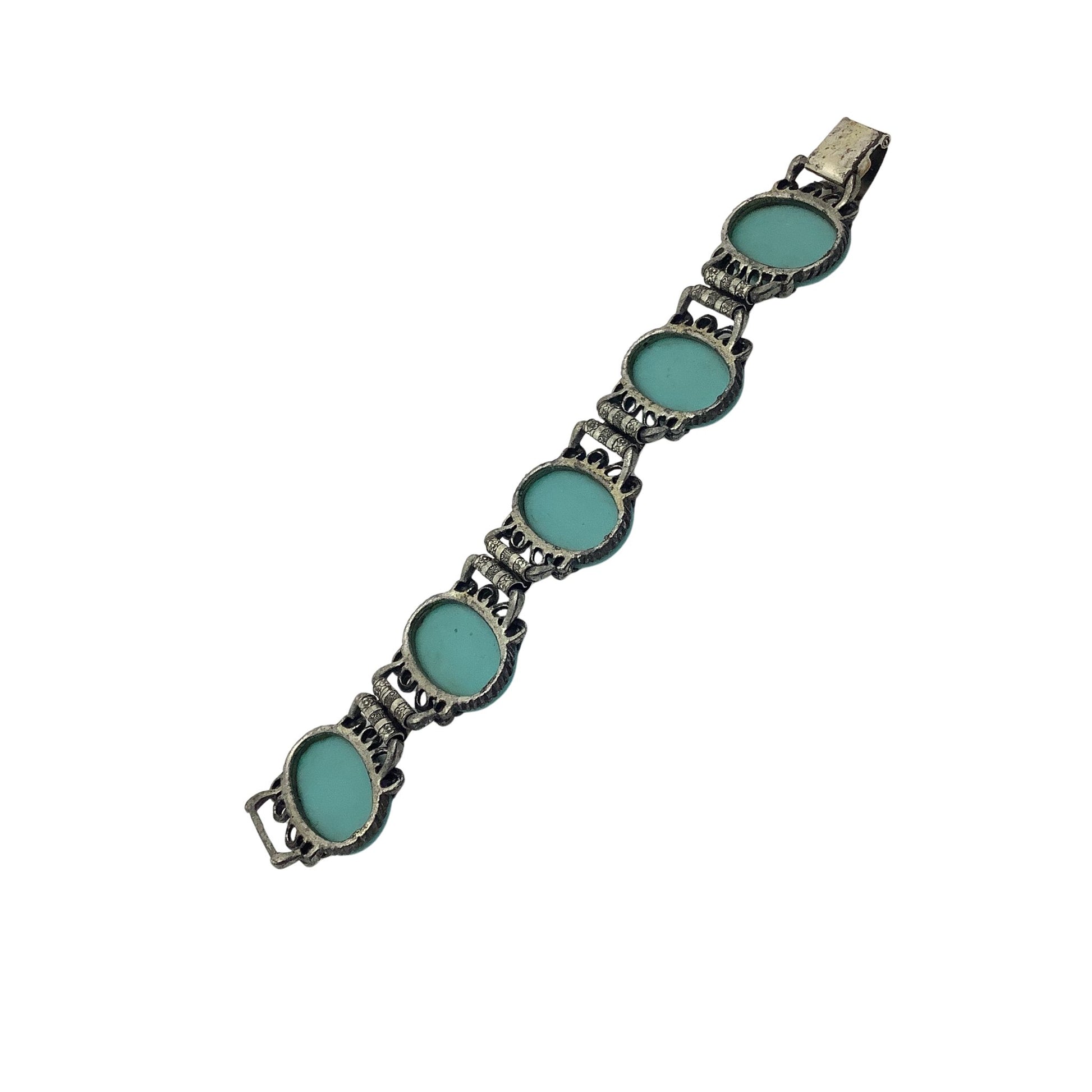 Vintage Turquoise Blue Glass Bracelet Underside View