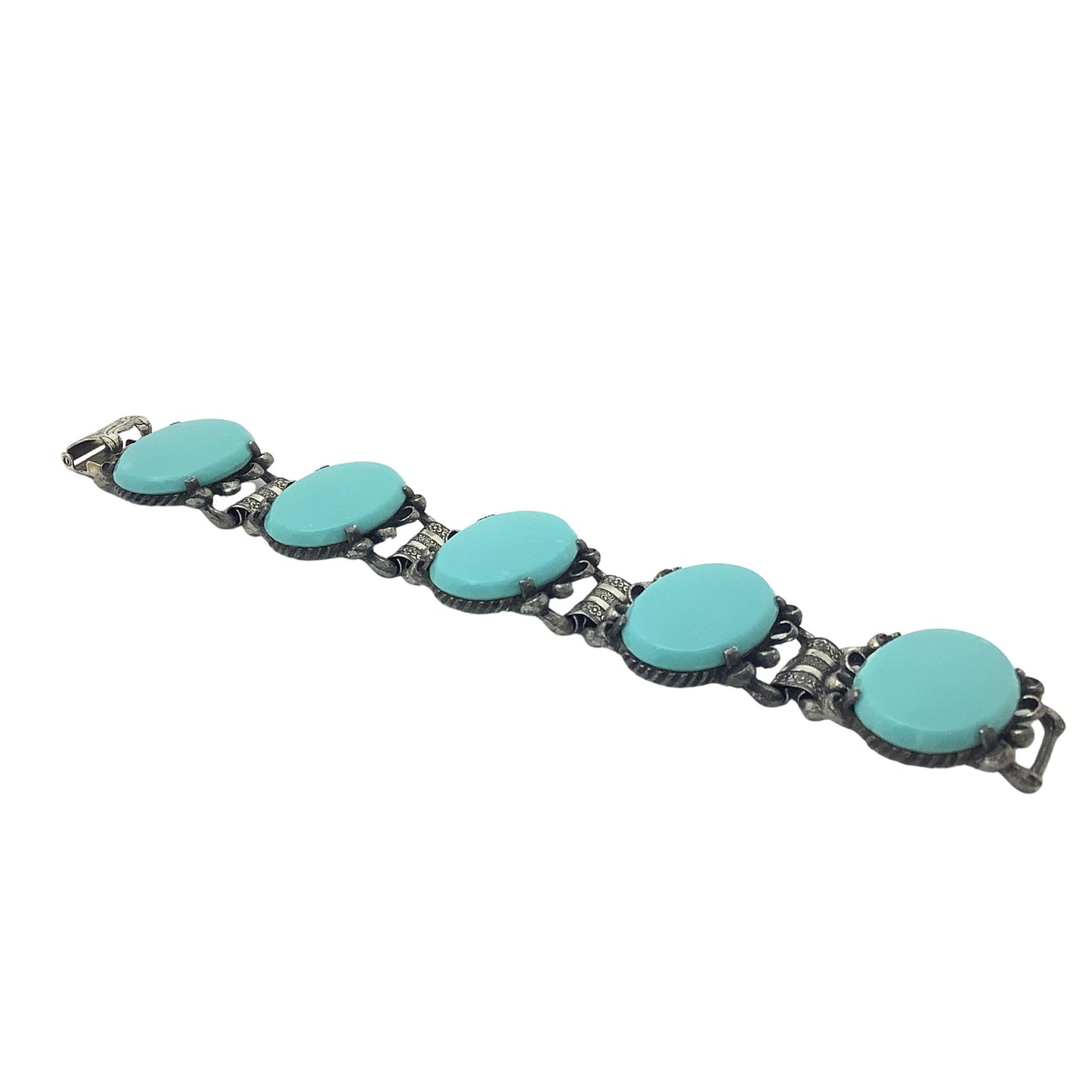 Vintage Turquoise Blue Glass Bracelet Top View