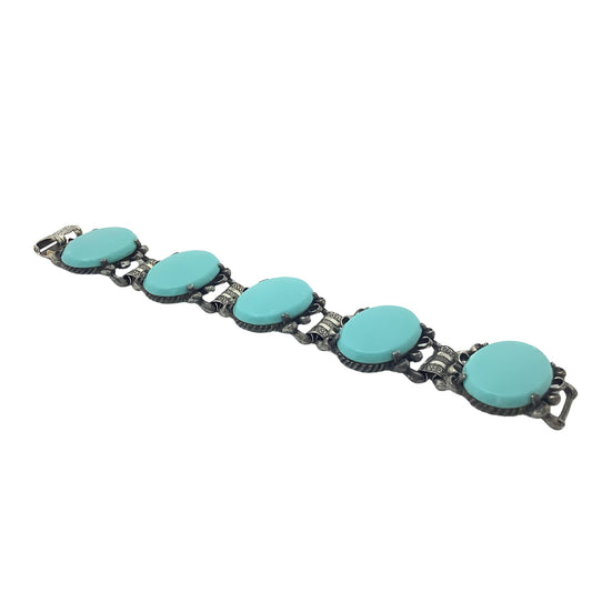 Vintage Turquoise Blue Glass Bracelet Top View